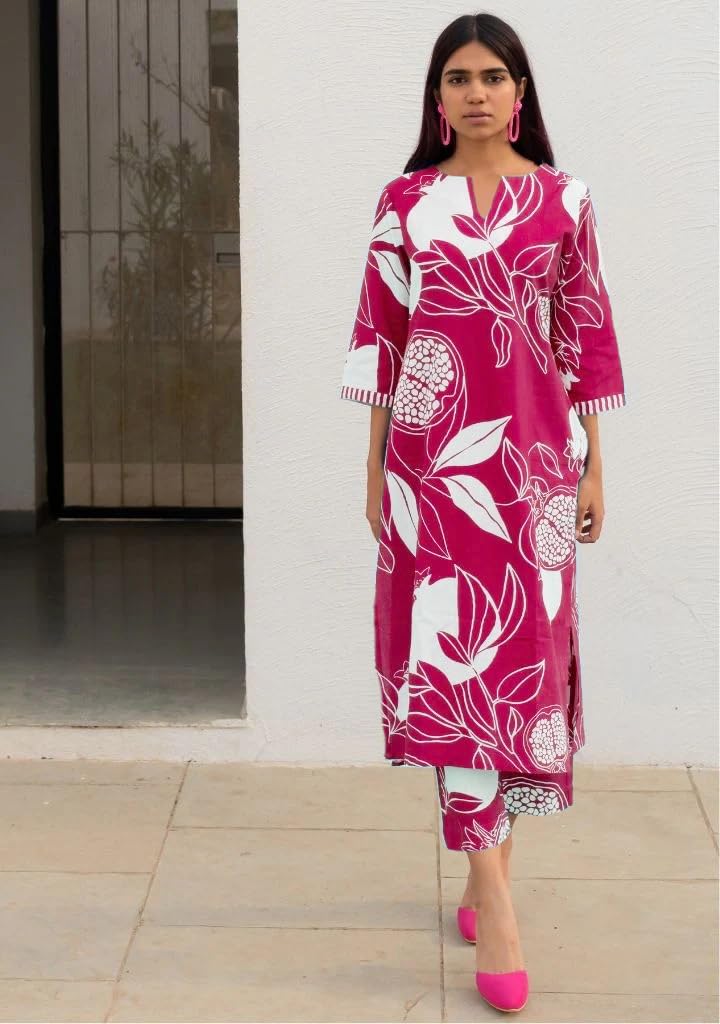 ANNI DESIGNER Ladies Cotton Blend Kurta with Trousers, pink, XXL