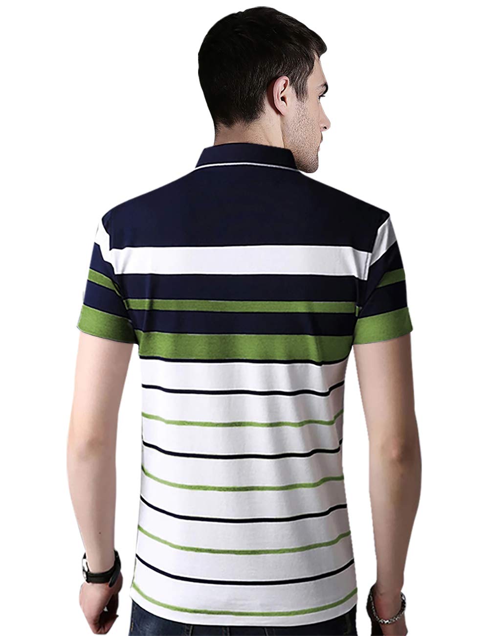 Eyebogler Mens Cotton Blend Casual Polo Neck Half Sleeve Regular Fit Striped Printed Tshirt,Men Best Tshirt, Polo Styles