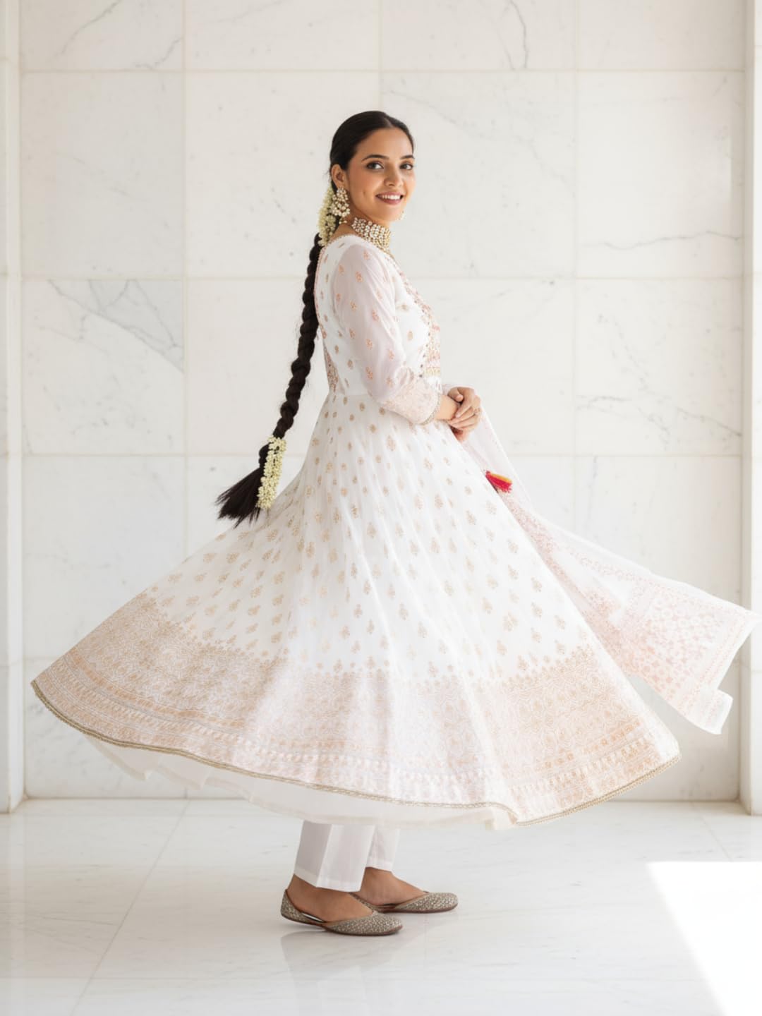 Libas Off White Organza Printed Kurta Sets For Women