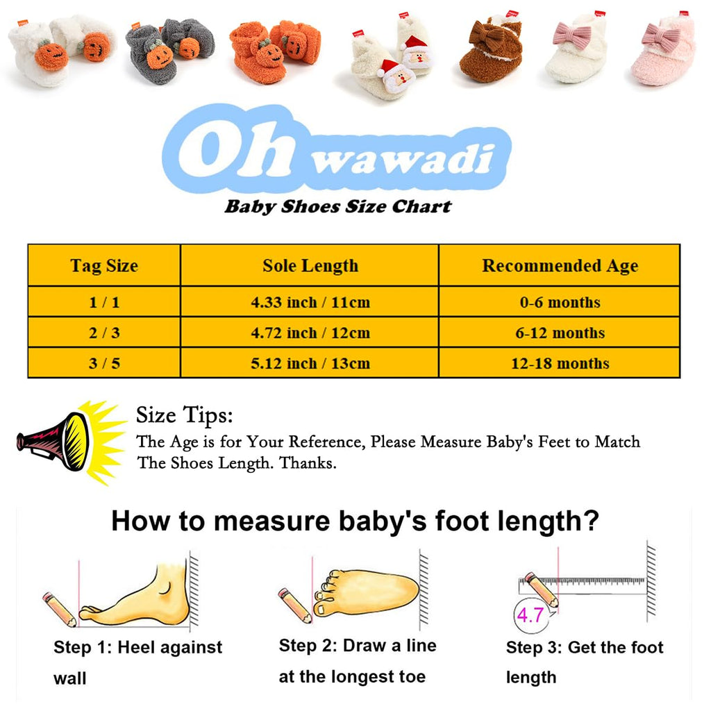 Ohwawadi Baby Halloween Pumpkin Booties Cozy Fleece Infant Baby Slippers Soft Bottom Warm Cartoon Socks Newborn Crib Shoes