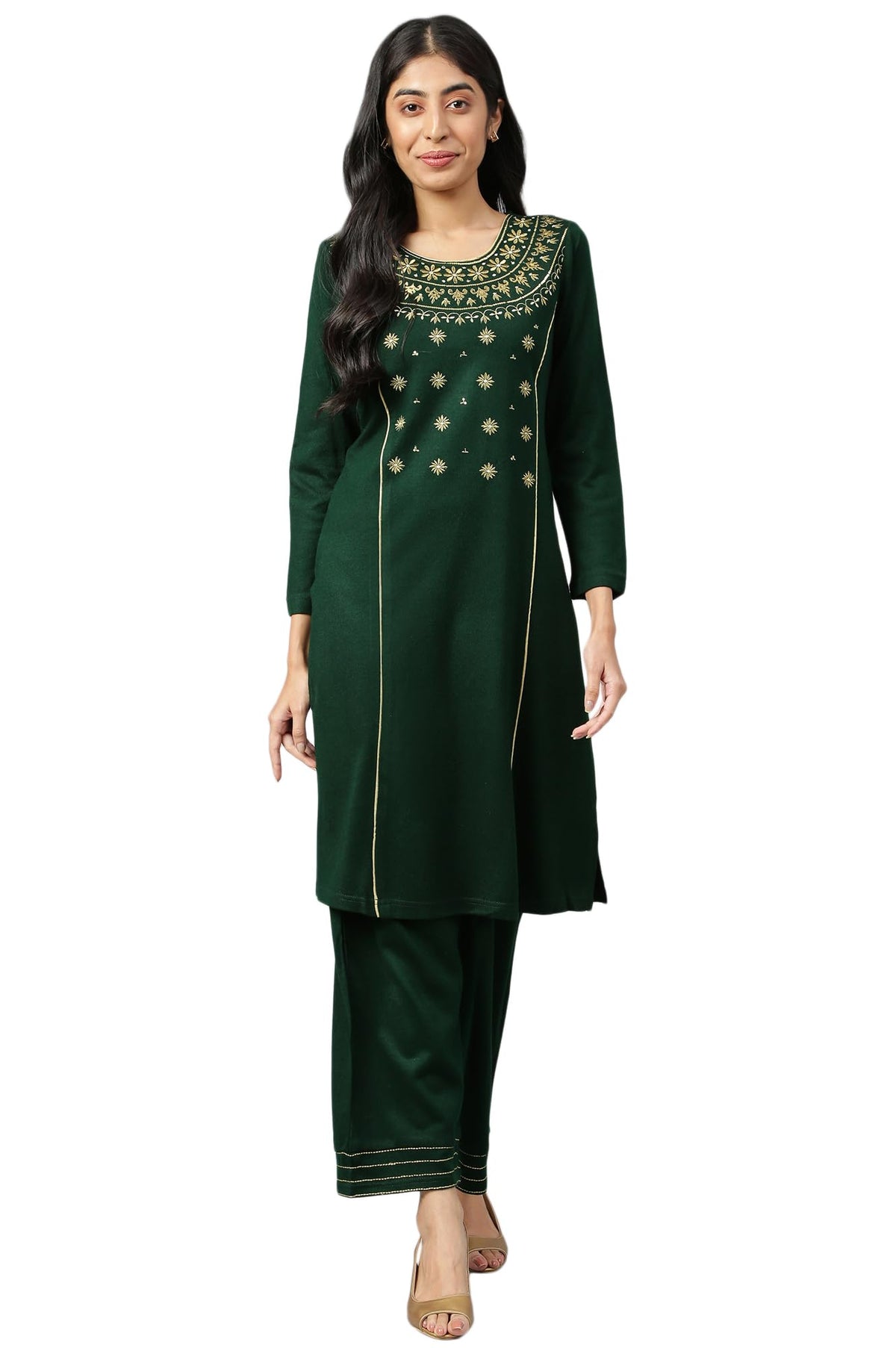 Green Winter Kurta & Palazzo Ethnic Set