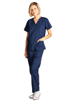 Dagacci Medical Uniform Woman and Man Scrub Set Unisex Medical Scrub Top and Pant, Navy, S