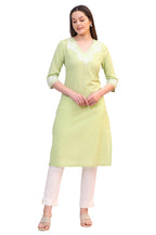W For Woman Pistachio Green Mirror Work Pure Cotton Straight Kurta (Size:S)-W12711