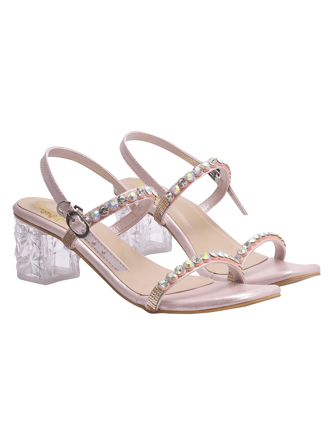 Shoetopia Embellished Rhinstone Silver Heeled Sandals For Women & Girls /Eu38