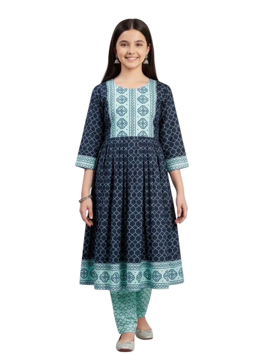 Aarika Girls Ethnic Wear Rama Green Colour Foil Print Rayon Kurti-(8-15 Years)-(OCT_KURTI-AP-805-RAMA-32)