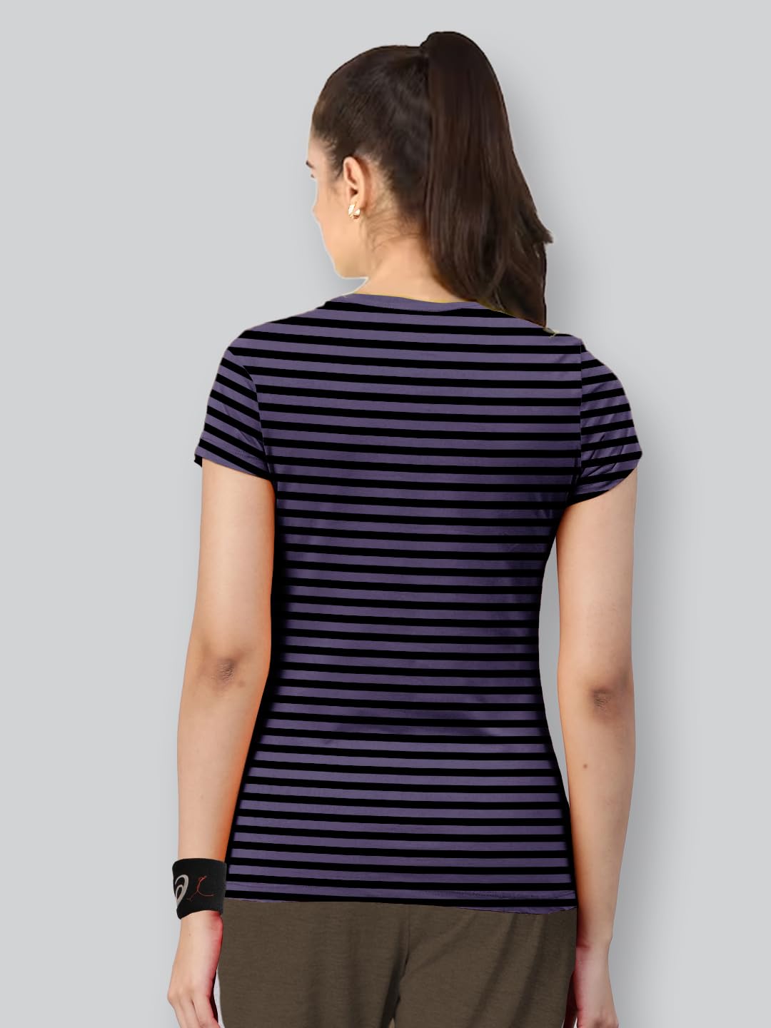 Lyra Pure Cotton Round Neck Printed Striper T-Shirt For Women