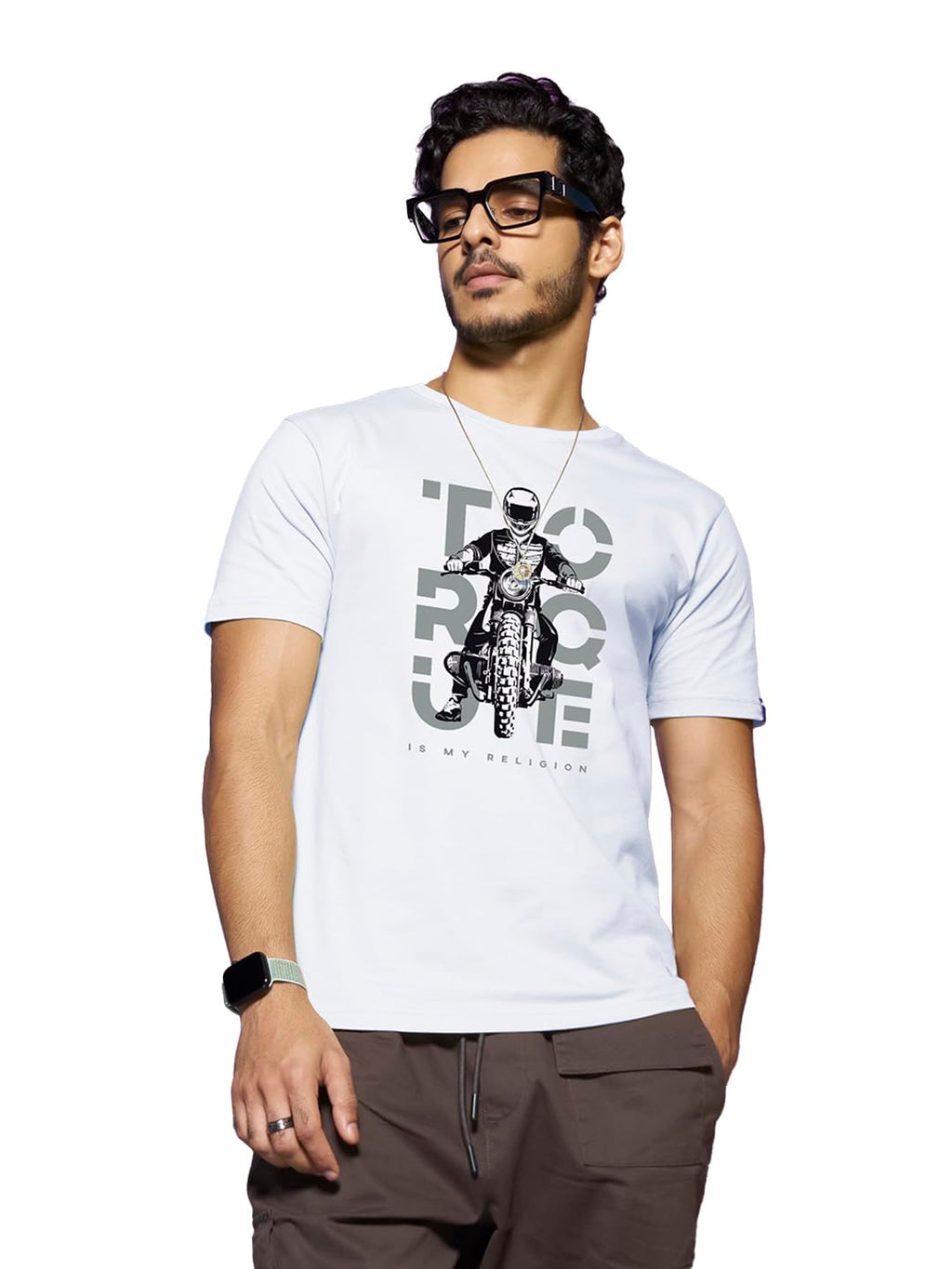 Bewakoof Mens Graphic Print Regular Fit Half Sleeve Round Neck Cotton T-Shirt White