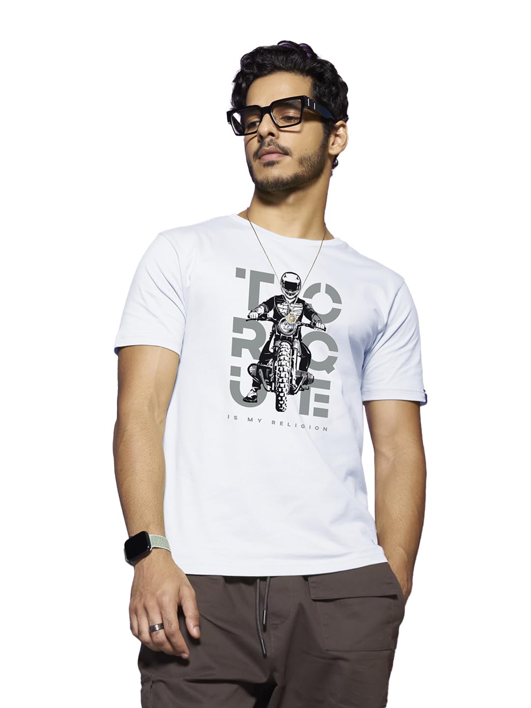 Bewakoof Mens Graphic Print Regular Fit Half Sleeve Round Neck Cotton T-Shirt White