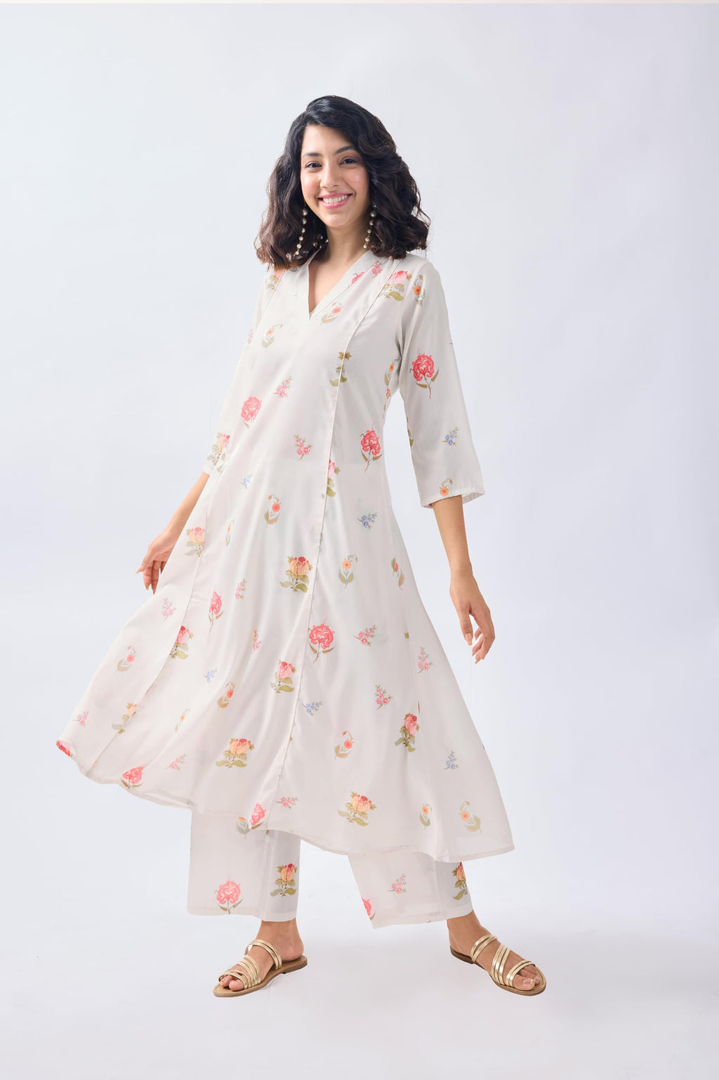 Toochki Kurta Set For Women | Two Piece | Kurti | White Floral Printed Rayon (Tkcbl-Ry-325-Wh-Ks $Parent)