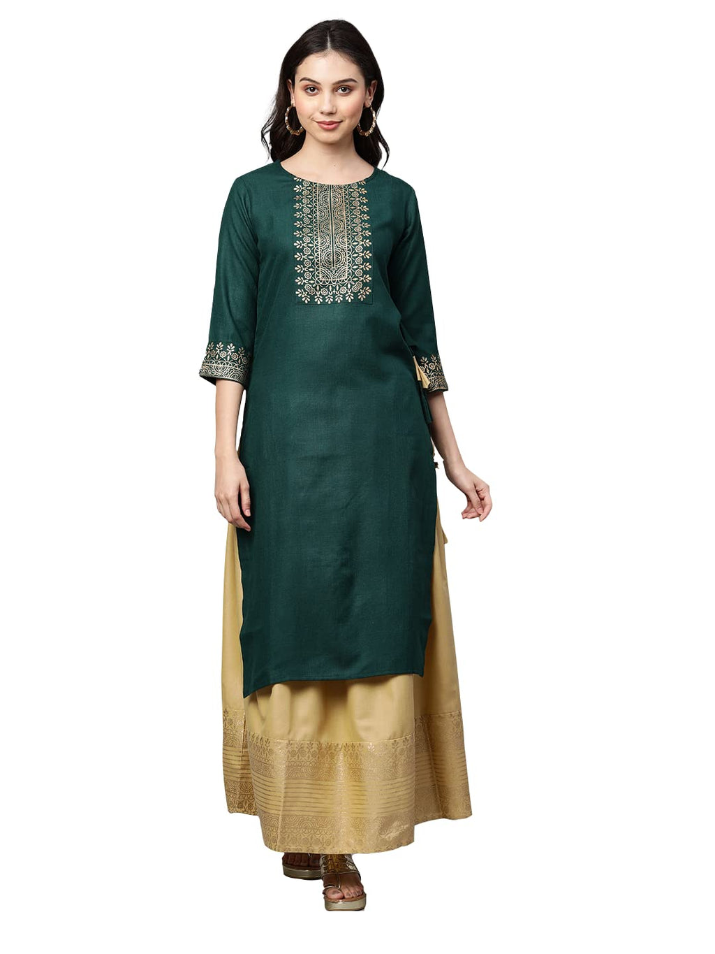 ANNI DESIGNER Womens Rayon Kurta with Skirt (Madam-JEE-Green XX-Large)
