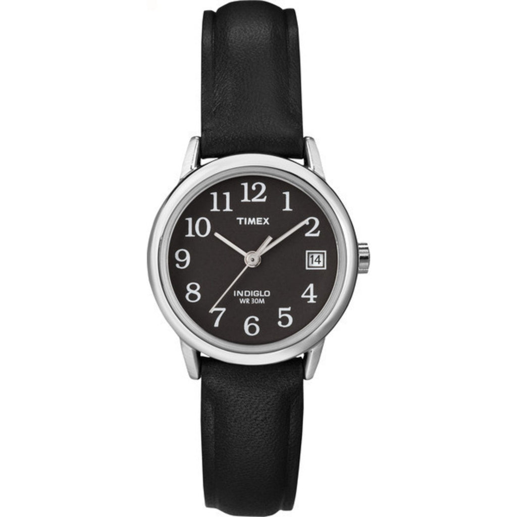 Timex Women's Easy Reader 25mm Watch - Silver-Tone Case Black Dial with Black Leather Strap