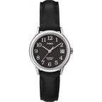 Timex Women's Easy Reader 25mm Watch - Silver-Tone Case Black Dial with Black Leather Strap
