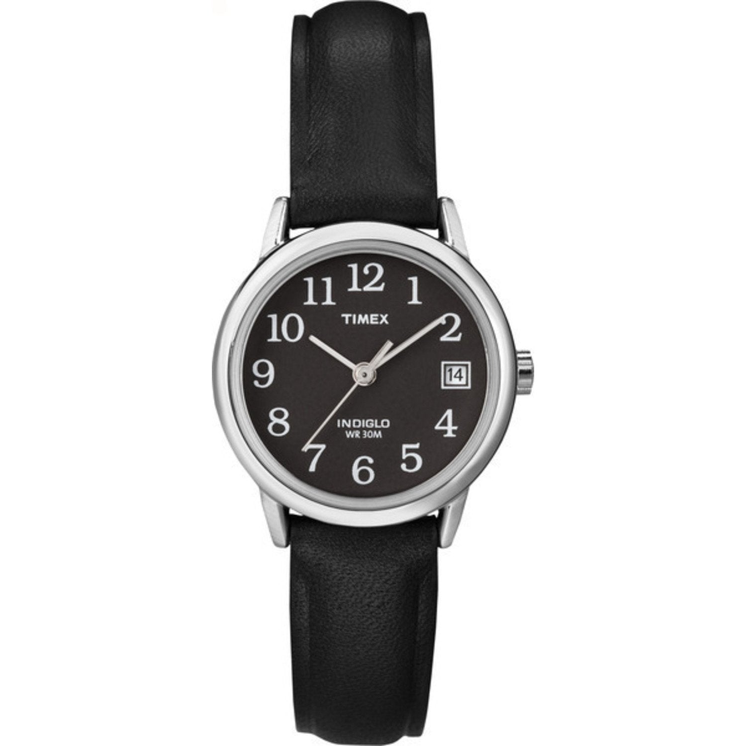 Timex Women's Easy Reader 25mm Watch - Silver-Tone Case Black Dial with Black Leather Strap