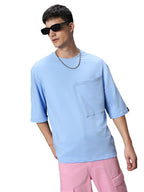 Bewakoof Mens Solid Super Loose Fit T-Shirt_597302_Blue_XL