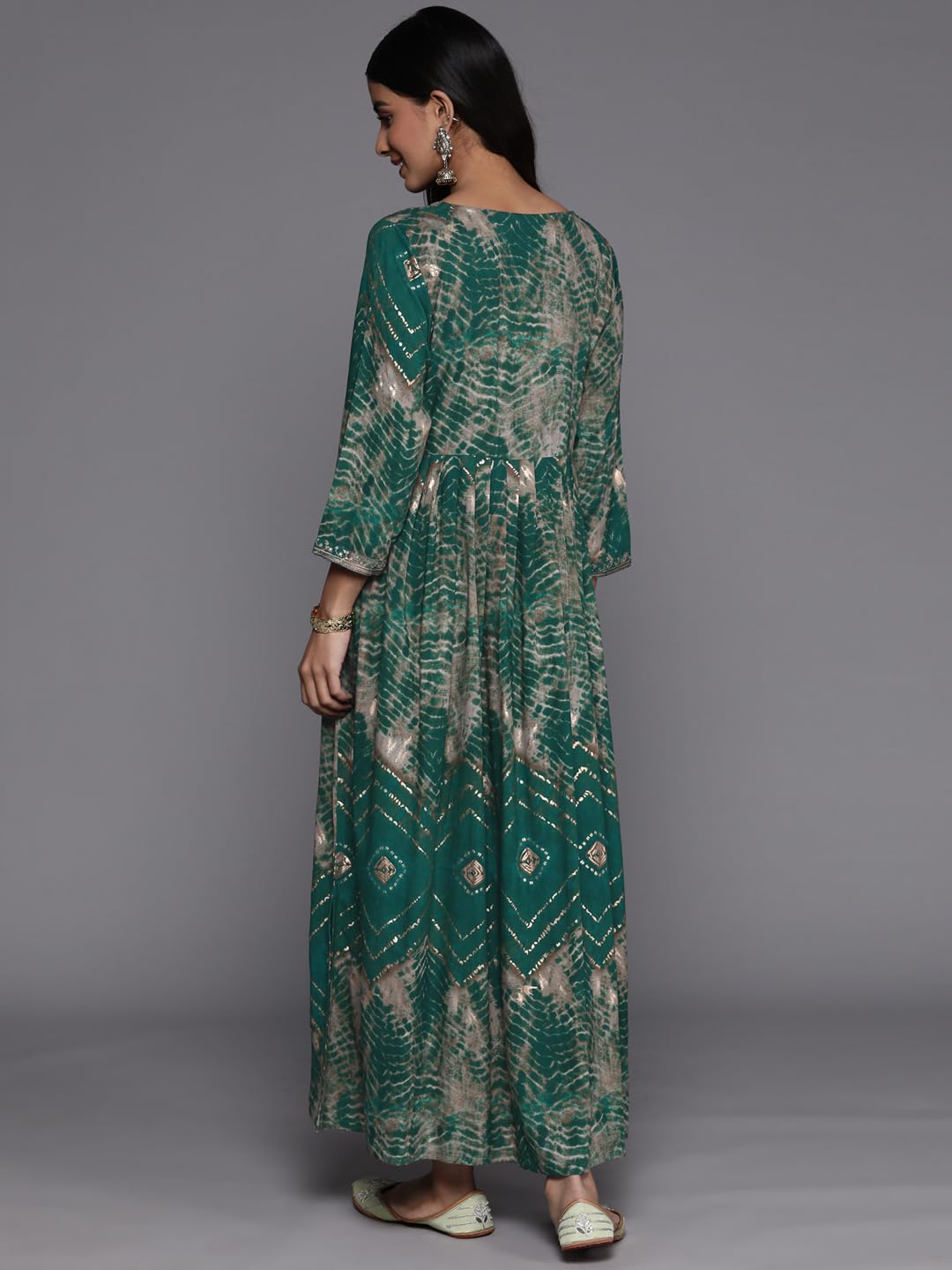 Libas WomenS Viscose Rayon Fit And Flare Maxi Casual Dress (23738O_Green