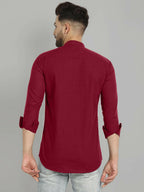 Royalscout MenS Cotton Blend Full Sleeve Short Kurta With Mandarin Collar Maroon