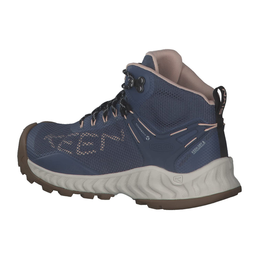 KEEN Women's NXIS Evo Mid Height Waterproof Fast Packing Hiking Boots, Vintage Indigo/Harbor Gray, 9