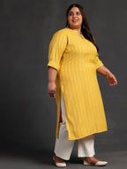 Extra Love By Libas Women'S Rayon Blend Woven Design Straight Kurta (25416_Yellow_3Xl)
