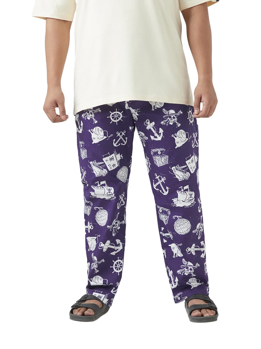 Bewakoof MenS All Over Printed Regular Fit Poplin Plus Size Pyjamas_642205_Blue_4Xl