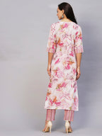ANNI DESIGNER Womens Cotton Blend Printed Straight Kurta with Pant (PS-Pink_S_Pink_Small)