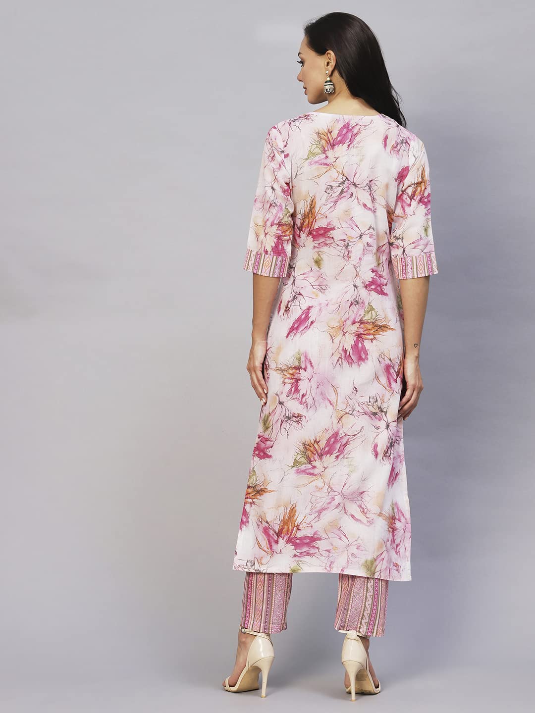 ANNI DESIGNER Womens Cotton Blend Printed Straight Kurta with Pant (PS-Pink_XXL_Pink_XX-Large)