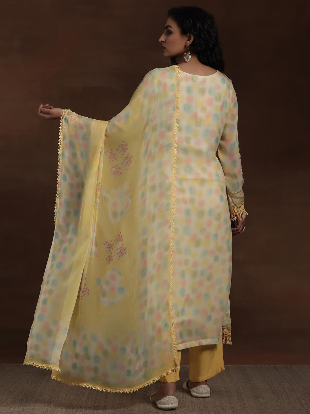Libas Womens Organza Kurta Set (27268_Yellow