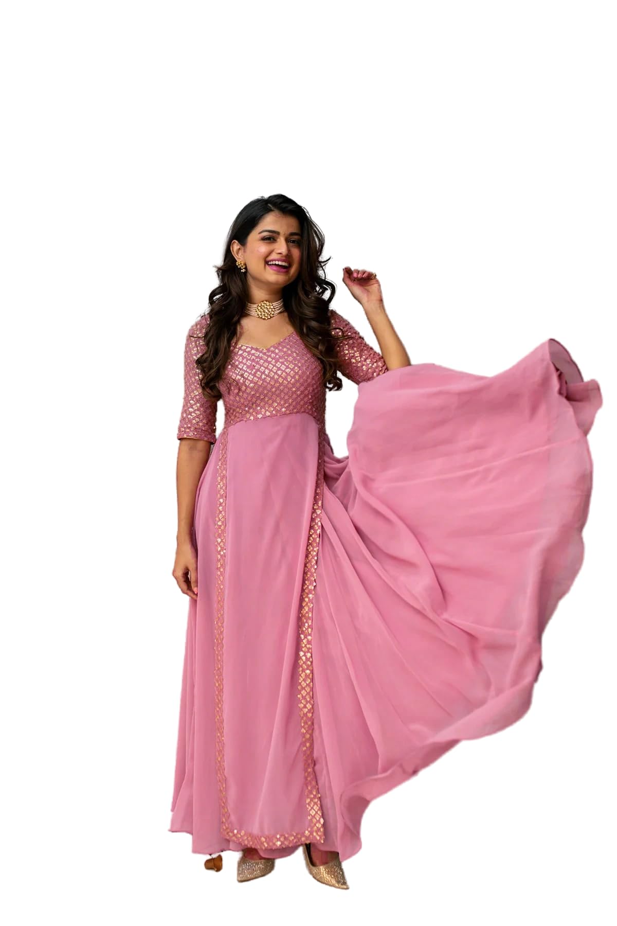 Wedani Pink Georegtte Anarkali Gown for Women