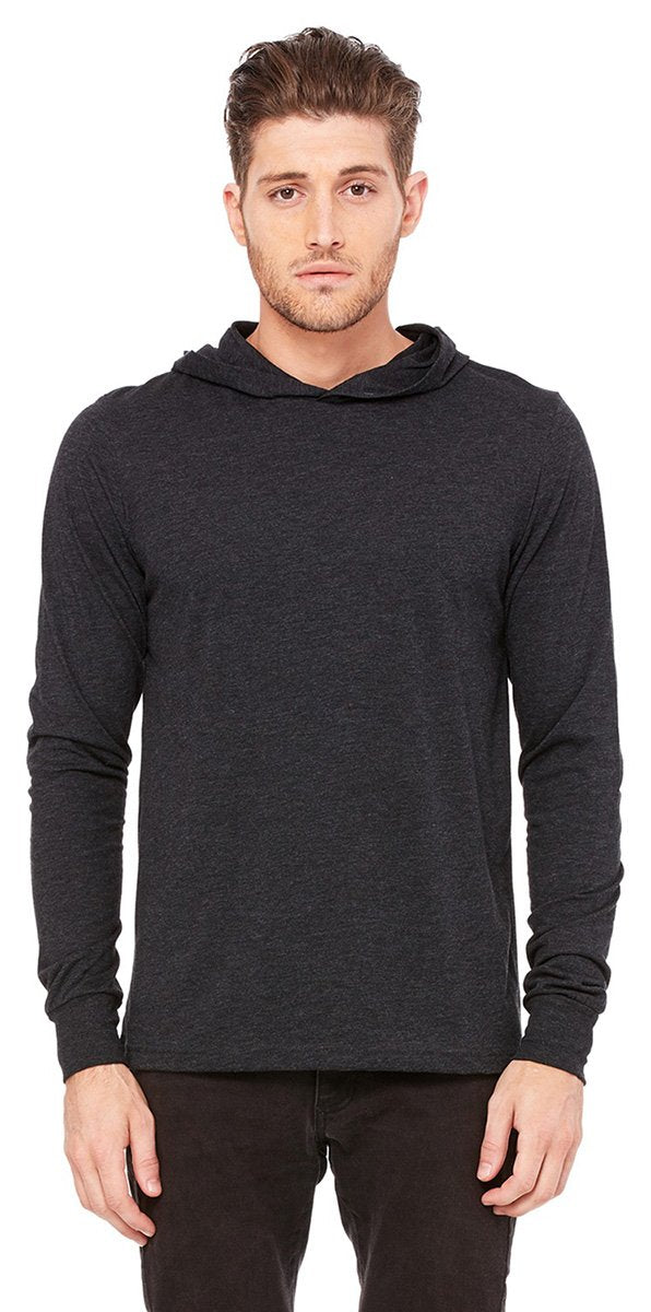 Unisex Jersey Long-Sleeve Hoodie - HEATHER NAVY - XS(D0102H7WFIT)