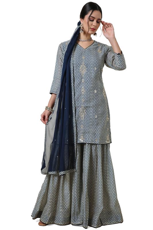Soch Women Chanderi Abstract Print Suit Set with Gotta Patti