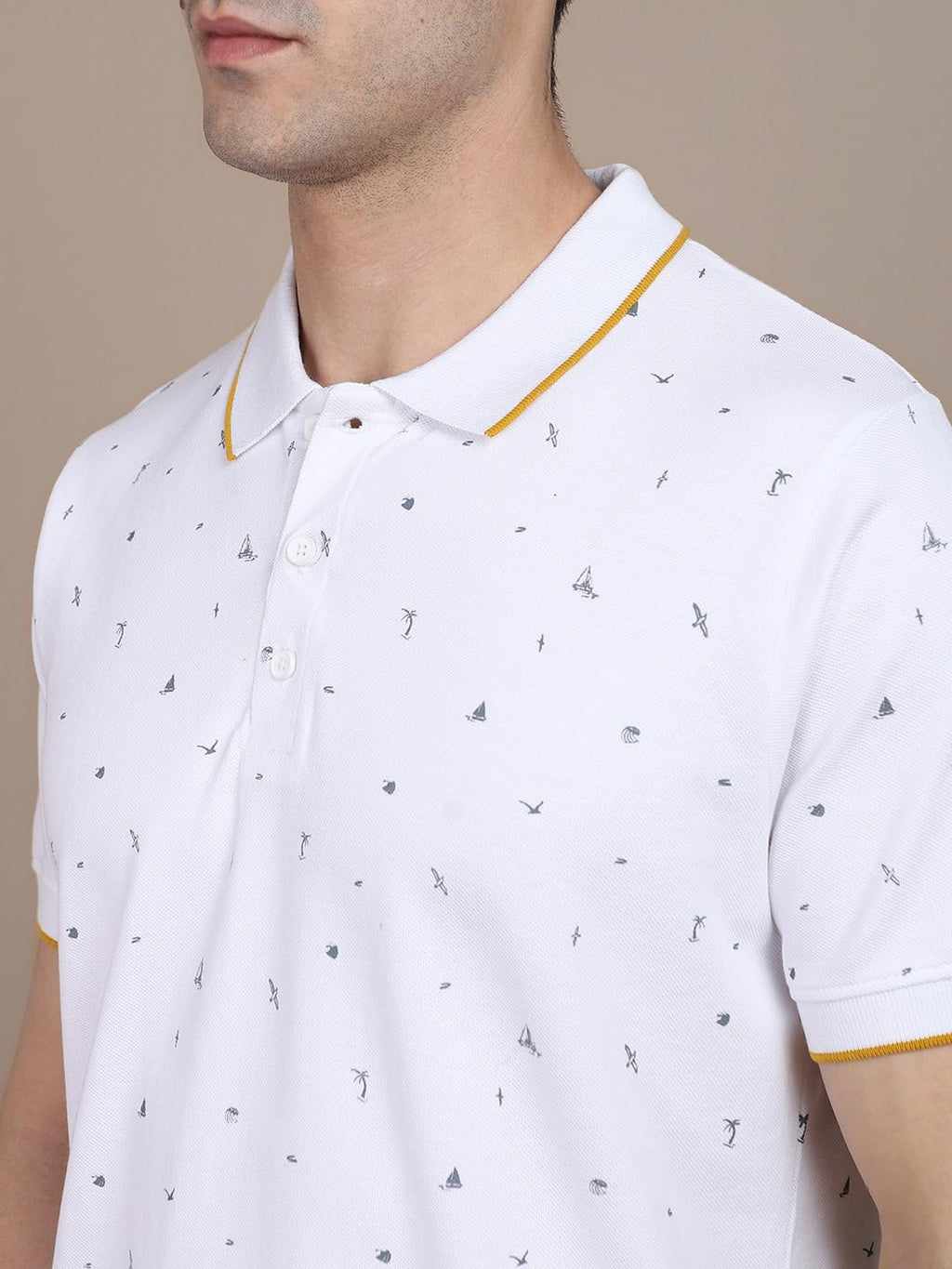 Dennis Lingo Mens Cotton White Tropical Polo T-Shirt