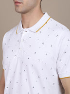 Dennis Lingo Mens Cotton White Tropical Polo T-Shirt