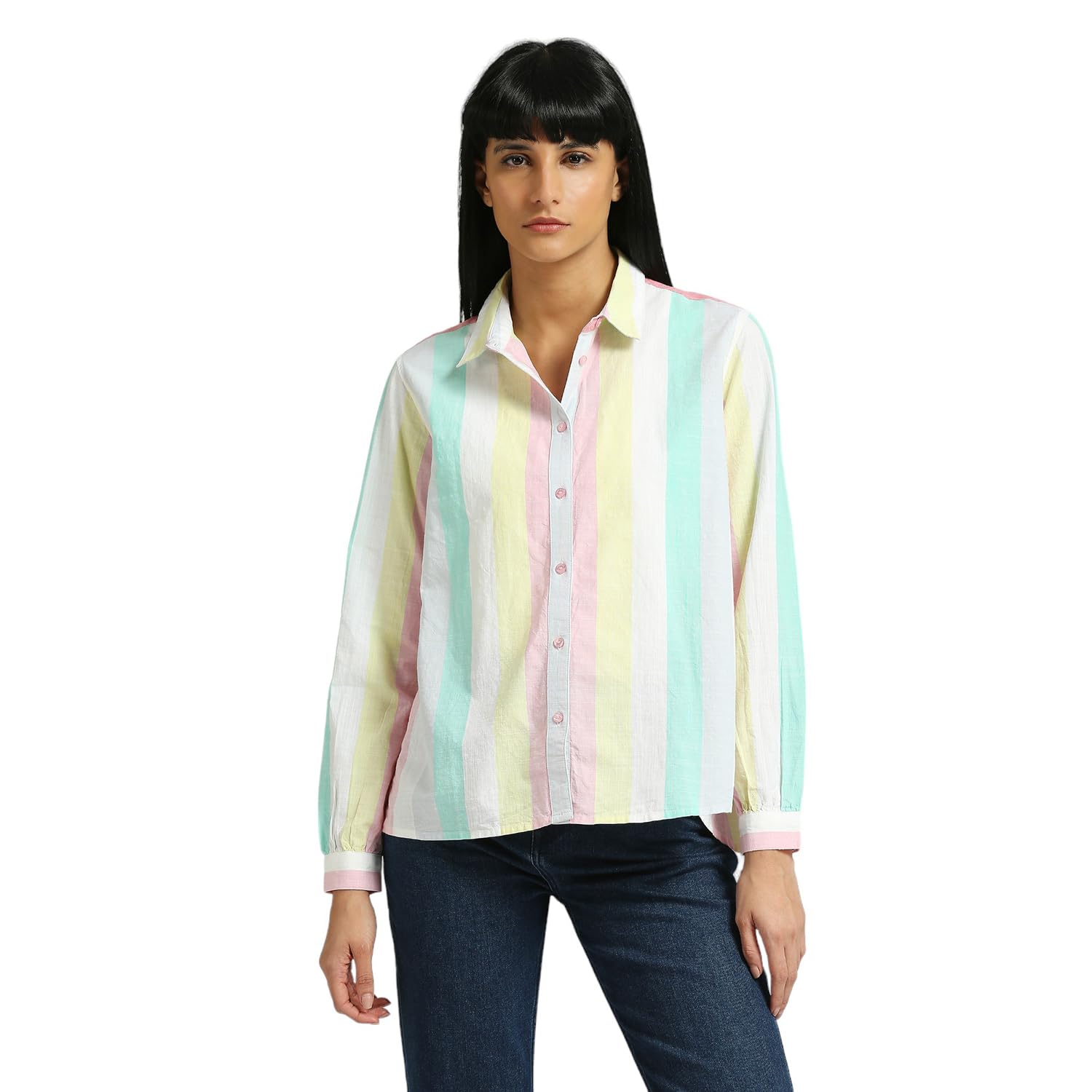 Pepe Jeans Tiara Striped Comfort Fit Shirt With Full Sleeves Pink