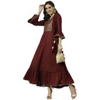Gosriki Women'S Cotton Blend Anarkali Solid Kurta (Gheru Maroon_New_Xl-Go_Maroon_X-Large)