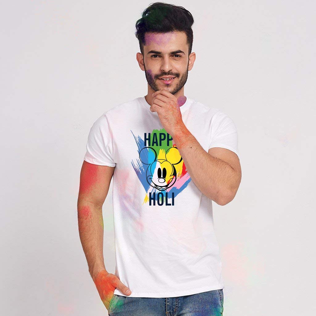 Bon Organik Couple Happy Holi Disney T-Shirt (COUPLEHOLIDBON4296_Mens XXL)