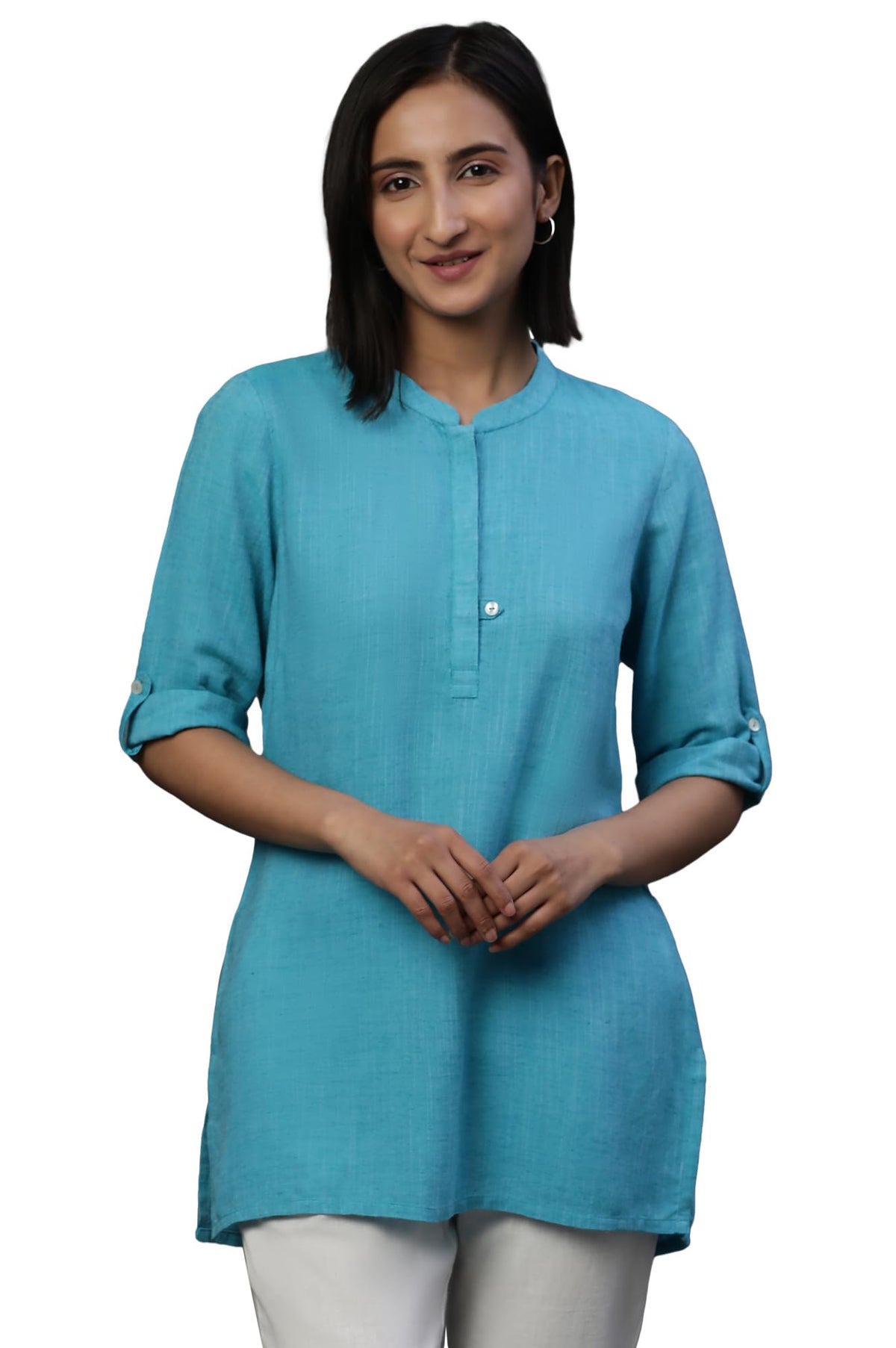 Aurelia Womens Cotton Regular Kurti (24FEA30432_Blue