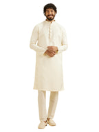Manyavar MenS Brocade Printed Kurta Set (Cream,Xl)