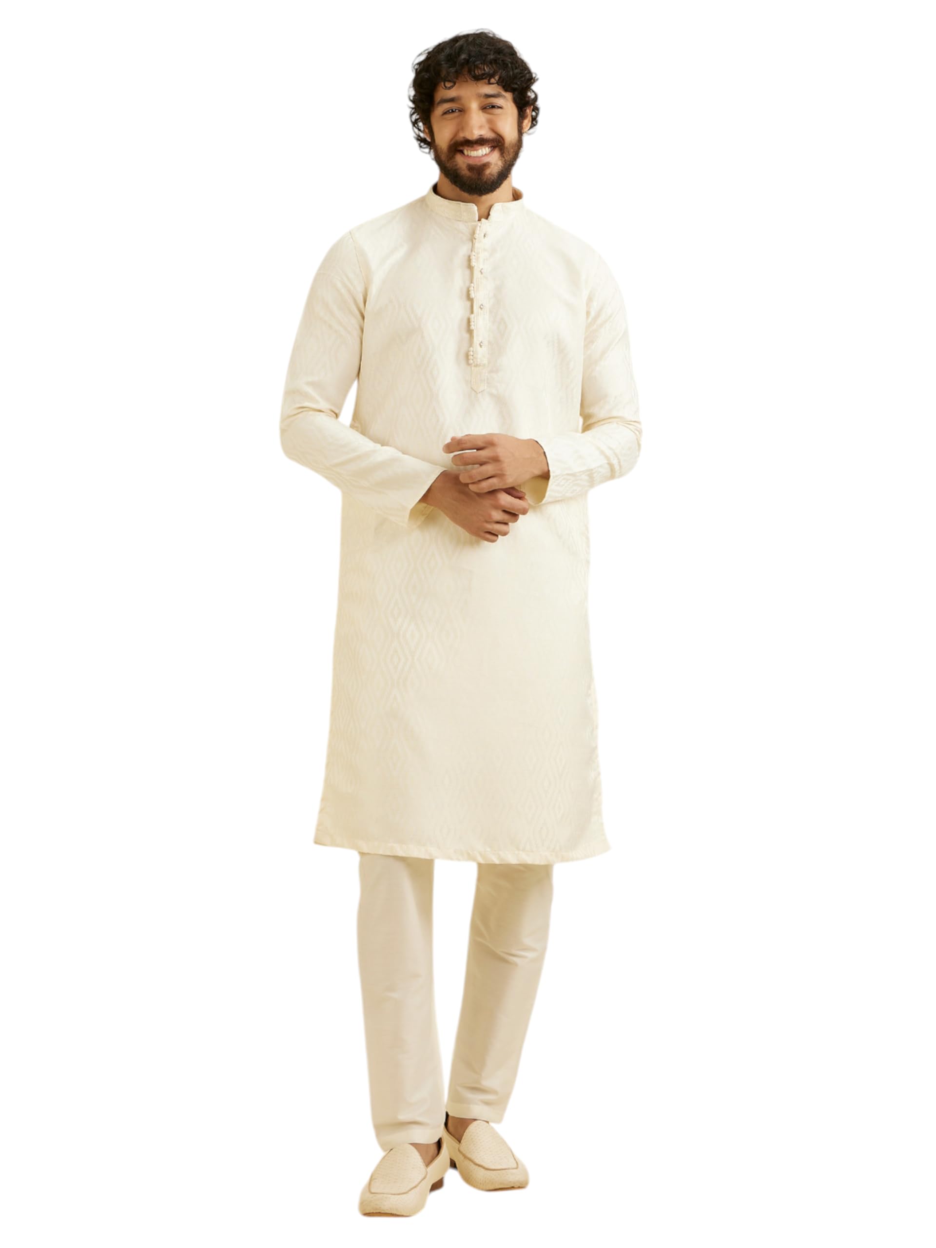 Manyavar MenS Brocade Printed Kurta Set (Cream,Xl)