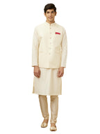 Manyavar Mens Blended Rayon Self Design Sleeveless Casual,Traditional Nehru Jacket (Cream, M)
