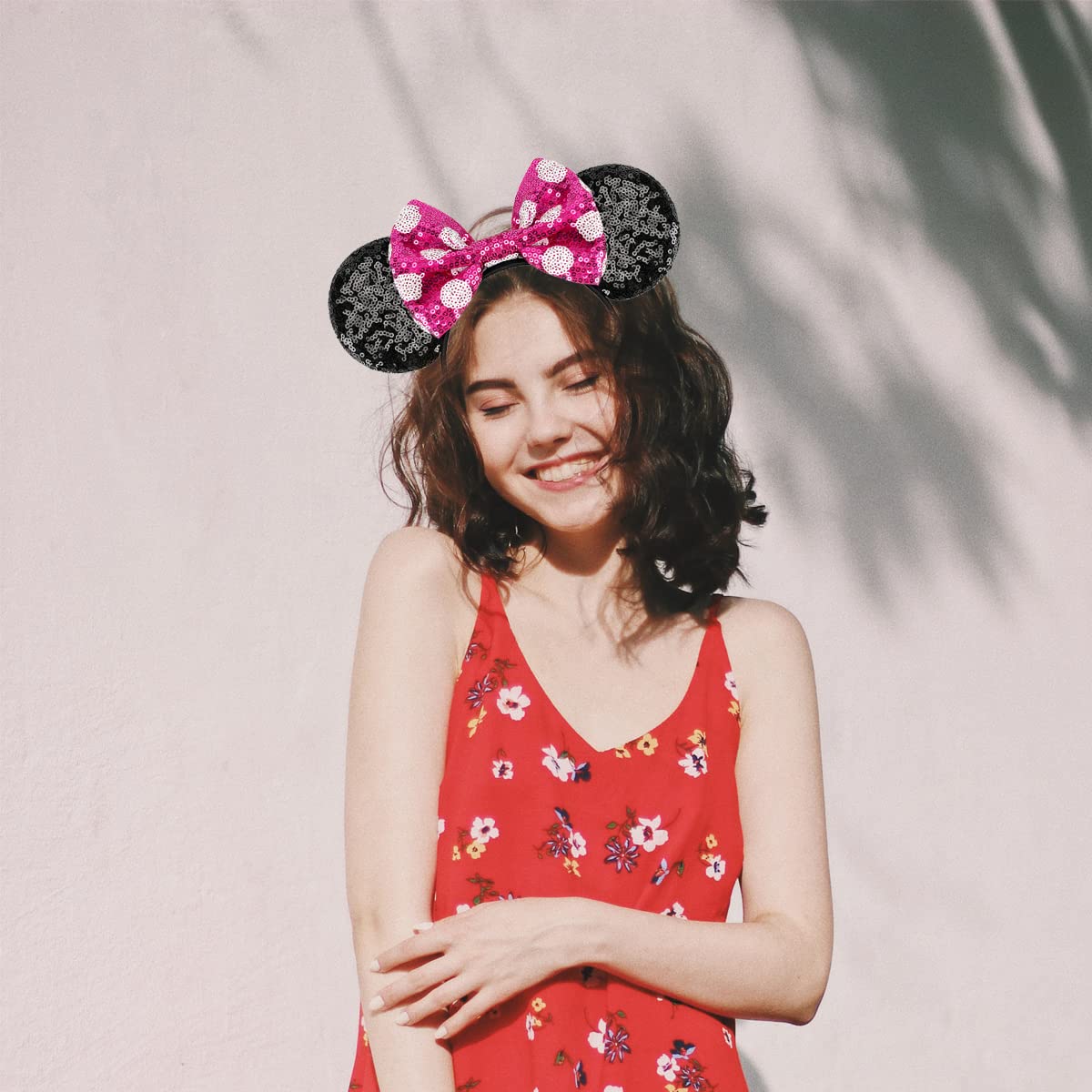 LYLIN Mouse Ears Headband, Sequin Ears Headbands with Bow Halloween Hairs Accessories for Girls Women Birthday Party Cosplay Cos