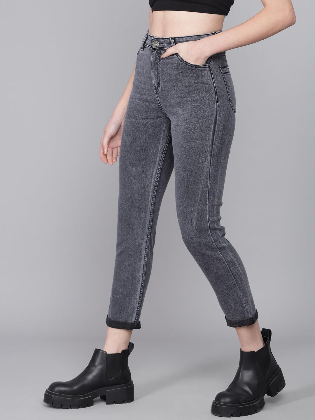 Kotty WomenS High Rise Cotton Lycra Blend Ankle Length Slim Fit Jeans