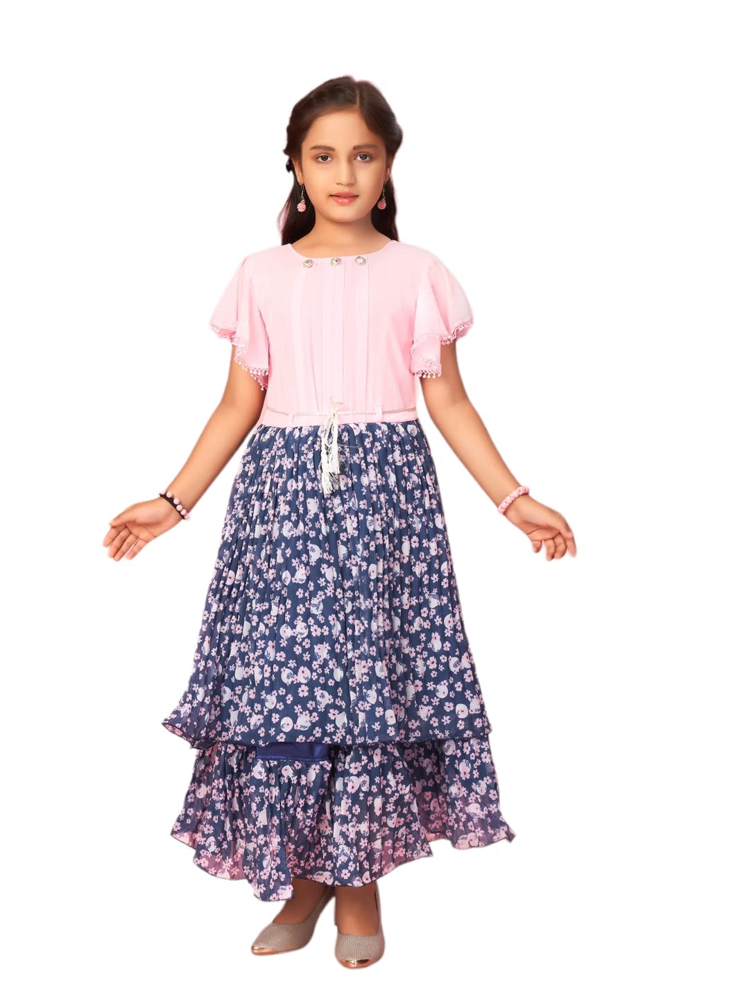 Aarika Baby-Girls Georgette Skater Calf Length Dress (New_MD-45015_Pink