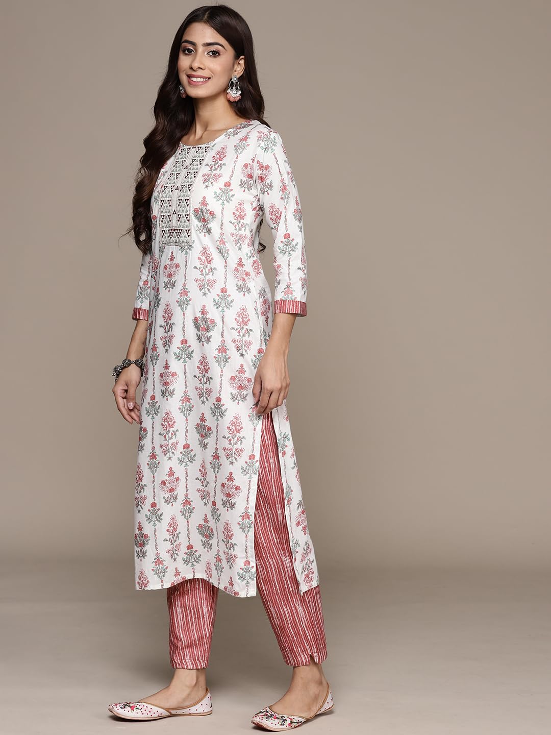 Anubhutee Women'S Pure Cotton Floral Printed Blue Kurta Suit Set With Trousers & Dupatta