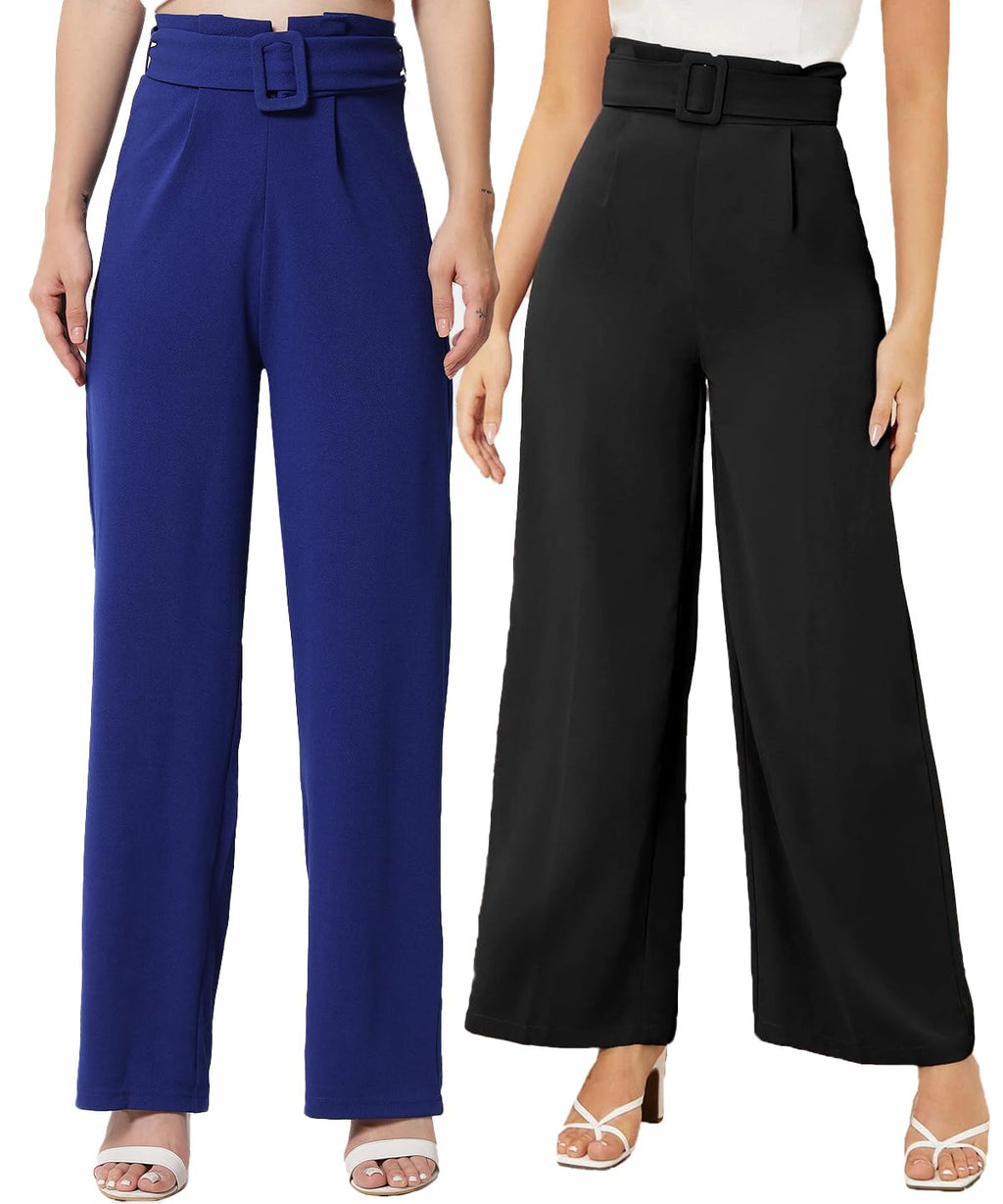 Kotty Pack Of 2 Women Flared Fit Multicolor Viscose Rayon Trousers