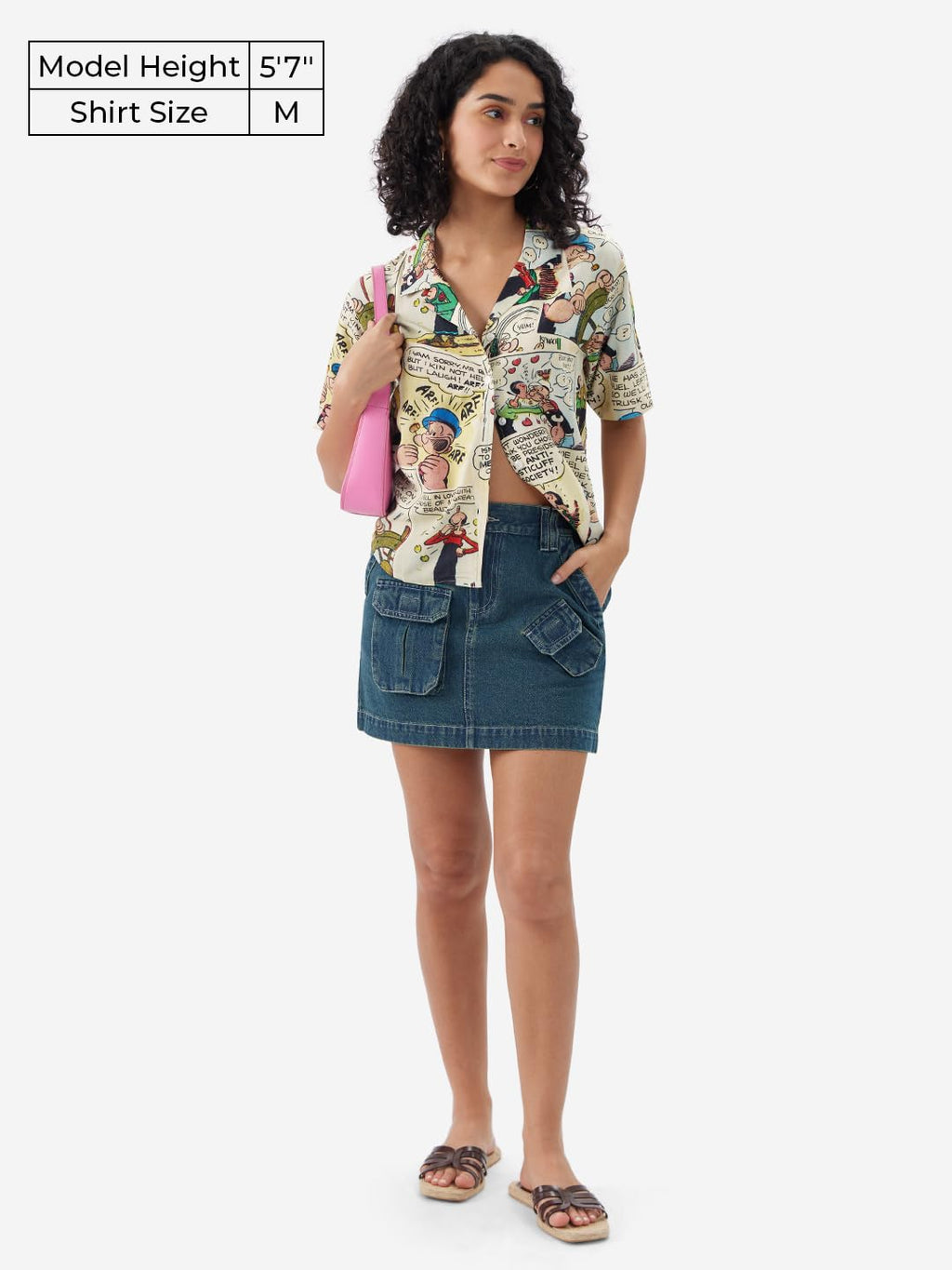 The Souled Store Official Popeye: Comic Punch Women and Girls Short Sleeves Collared Neck Button Front All Over Printed Rayon Su