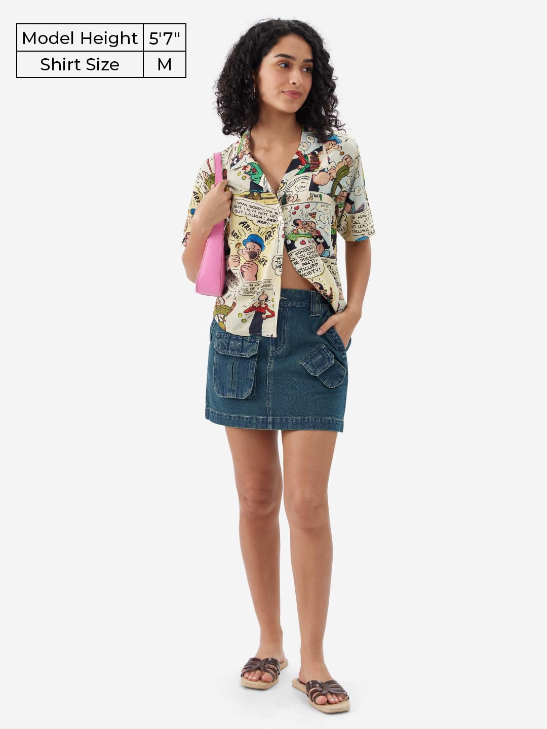 The Souled Store Official Popeye: Comic Punch Women and Girls Short Sleeves Collared Neck Button Front All Over Printed Rayon Su