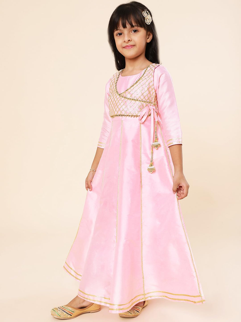 A.T.U.N. (ALL THINGS UBER NICE) Girls Woven Design Gota Jacket Anarkali Gown