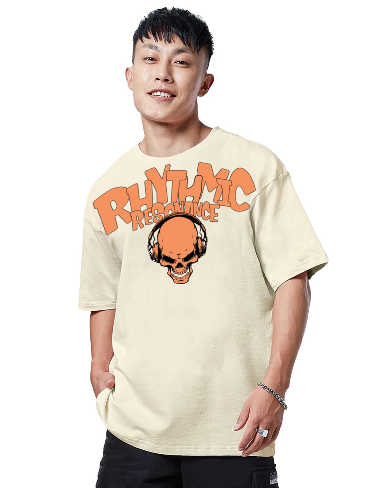 Veirdo Men's Cotton Short Sleeve Round Neck Oversized Fit Graphic Print T-Shirt Men