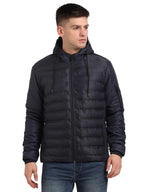 Turtle Men Navy Solid Full Sleeve Nylon Hooded Windcheater Jacket