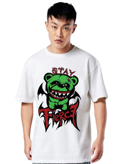 Veirdo Men's Cotton Oversized Baggy Fit Stay Firce Graphic Printed T-Shirt