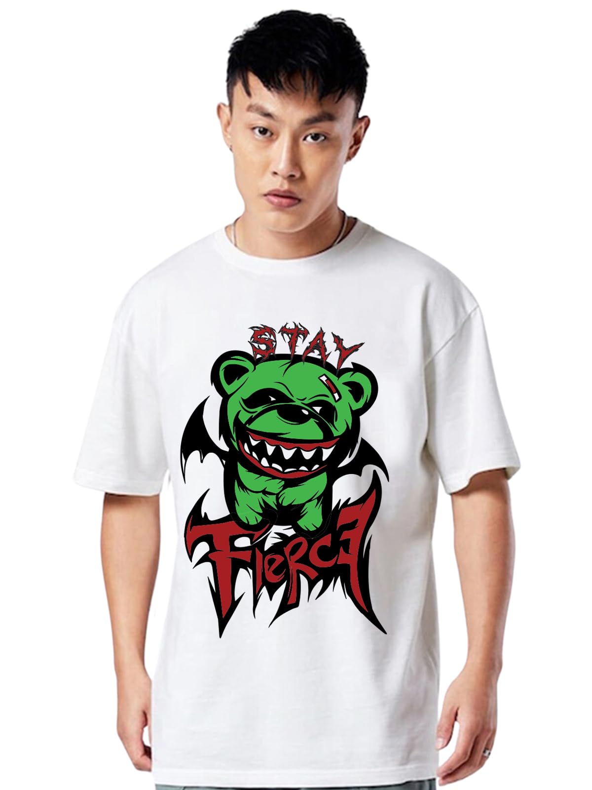 Veirdo Men's Cotton Oversized Baggy Fit Stay Firce Graphic Printed T-Shirt